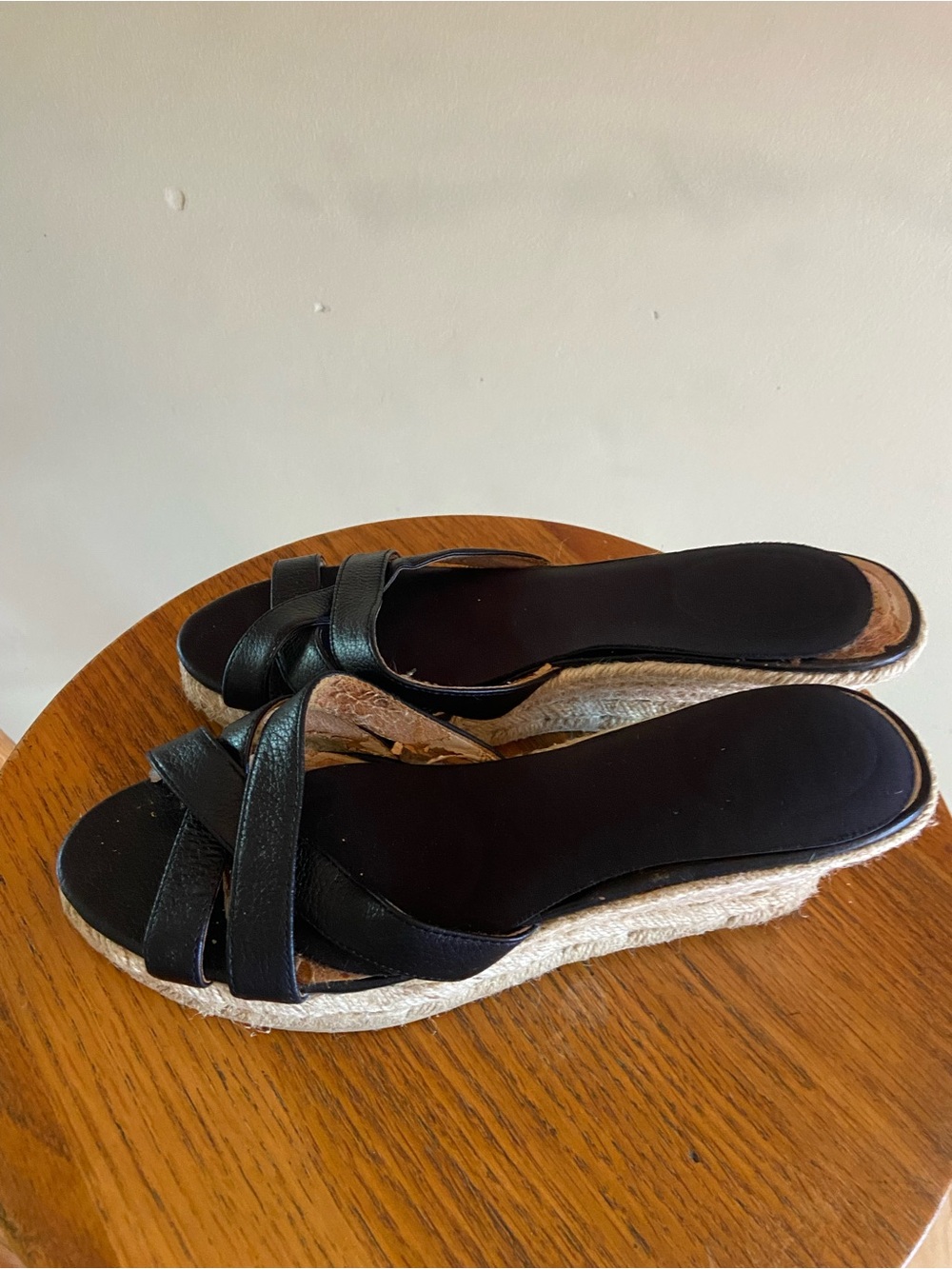 Black Crisscross Espadrille Wedge Slide Sandals Size 8.5  (fits like 7.5-8)